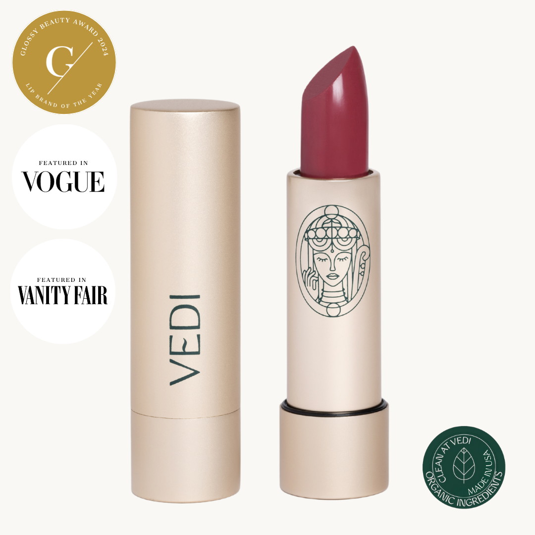 Vedi lipstick in Namaste with packaging on a white background
